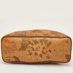 Pre Owned حقيبة ساتشيل الفييرو ماركيني 1A كلاسيه قماش مطلي وجلد بطبعة جغرافية بيج/بني