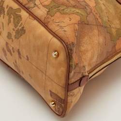 Pre Owned حقيبة ساتشيل الفييرو ماركيني 1A كلاسيه قماش مطلي وجل د بطبعة جغرافية بيج/بني