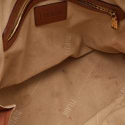 Pre Owned حقيبة ساتشيل الفييرو ماركيني 1A كلاسيه قماش مطلي وجلد بطبعة جغرافية بيج/بني