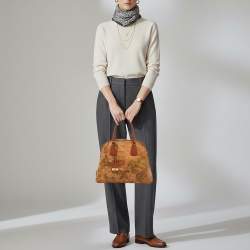 Pre Owned حقيبة ساتشيل الفييرو ماركيني 1A كلاسيه قماش مطلي وجلد بطبعة جغرافية بيج/بني