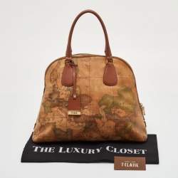 Pre Owned حقيبة ساتشيل الفييرو ماركيني 1A كلاسيه قماش مطلي وجلد بطبعة جغرافية بيج/بني