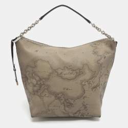 Pre Owned Alviero Martini 1A Classe Grey Geo Classic Print Coated Leather Shoulder Bag