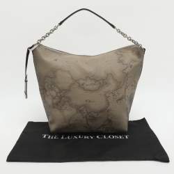 Pre Owned Alviero Martini 1A Classe Grey Geo Classic Print Coated Leather Shoulder Bag