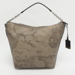 Pre Owned Alviero Martini 1A Classe Grey Geo Classic Print Coated Leather Shoulder Bag