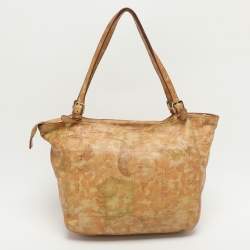 Pre Owned Alviero Martini 1A Classe Tan Geo Classic Print Coated Canvas Tote