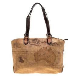 Alviero Martini 1A Classe Brown Geo Print Coated Canvas Satchel