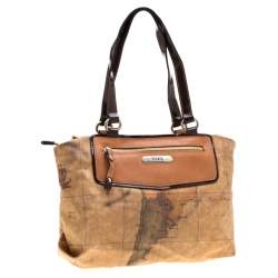 Alviero Martini 1A Classe Brown Geo Print Coated Canvas Satchel