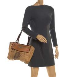 Alviero Martini 1A Classe Brown Geo Print Coated Canvas Satchel