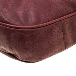Alviero Martini 1A Classe Marron Map Embossed Leather Shoulder Bag