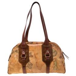 Alviero Martini 1A Classe Brown Geo Print Canvas and Leather Satchel         