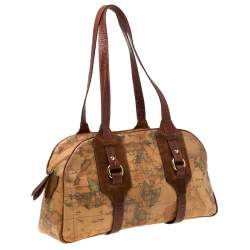 Alviero Martini 1A Classe Brown Geo Print Canvas and Leather Satchel         