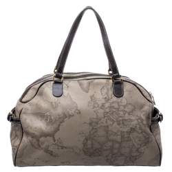 Pre Owned Alviero Martini 1A Classe Grey Geo Printed Coated Canvas Satchel