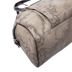 Pre Owned Alviero Martini 1A Classe Grey Geo Printed Coated Canvas Satchel