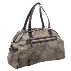 Pre Owned Alviero Martini 1A Classe Grey Geo Printed Coated Canvas Satchel