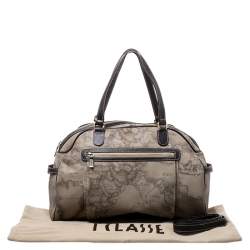 Pre Owned Alviero Martini 1A Classe Grey Geo Printed Coated Canvas Satchel