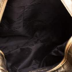 Alviero Martini 1A Classe Metallic Gold Croc Embossed Leather and Coated Canvas Geo Print Top Handle Bag
