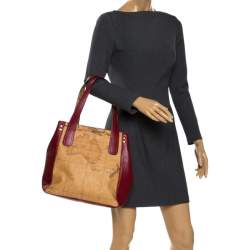 Pre Owned Alviero Martini 1A Classe Red Leather and Coated Canvas Tote  