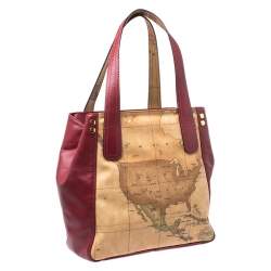 Pre Owned Alviero Martini 1A Classe Red Leather and Coated Canvas Tote  