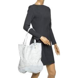 Pre Owned Alviero Martini 1A Classe Light Grey Embossed Print Suede Tote