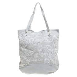 Pre Owned Alviero Martini 1A Classe Light Grey Embossed Print Suede Tote