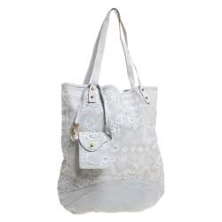 Pre Owned Alviero Martini 1A Classe Light Grey Embossed Print Suede Tote