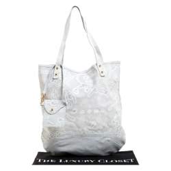 Pre Owned Alviero Martini 1A Classe Light Grey Embossed Print Suede Tote