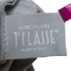 Pre Owned Alviero Martini 1A Classe Light Grey Embossed Print Suede Tote