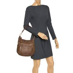 Pre Owned Alviero Martini 1A Classe Brown Map Embossed Leather Hobo