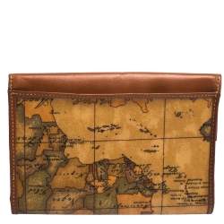Pre Owned Alviero Martini 1A Classe Tan Geo Map Coated Canvas and Leather Multiple Pocket Flap Wallet