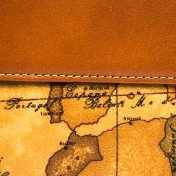 Pre Owned Alviero Martini 1A Classe Tan Geo Map Coated Canvas and Leather Multiple Pocket Flap Wallet