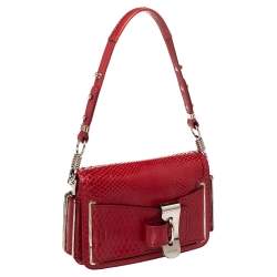 Versace Red Python and Suede Flap Shoulder Bag