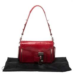 Versace Red Python and Suede Flap Shoulder Bag