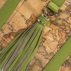 Pre Owned Alviero Martini 1A Classe Beige/Green Geo Print Coated Canvas and Leather Tassel Tote