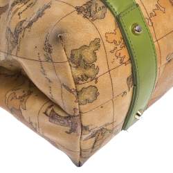 Pre Owned Alviero Martini 1A Classe Beige/Green Geo Print Coated Canvas and Leather Tassel Tote