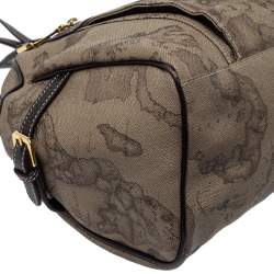 Alviero Martini 1A Classe Grey Geo Print Coated Canvas and Leather Front Pocket Satchel