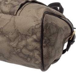 Alviero Martini 1A Classe Grey Geo Print Coated Canvas and Leather Front Pocket Satchel