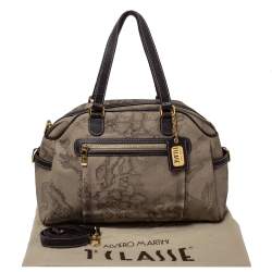 Alviero Martini 1A Classe Grey Geo Print Coated Canvas and Leather Front Pocket Satchel