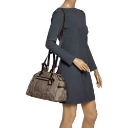 Alviero Martini 1A Classe Grey Geo Print Coated Canvas and Leather Front Pocket Satchel
