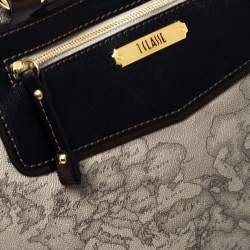 Pre Owned Alviero Martini 1A Classe Beige/Dark Brown Coated Canvas and Patent Leather Tote