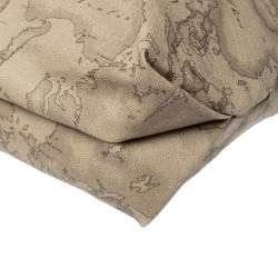 Pre Owned Alviero Martini 1A Classe Beige/Dark Brown Coated Canvas and Patent Leather Tote