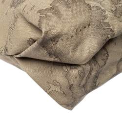 Pre Owned Alviero Martini 1A Classe Beige/Dark Brown Coated Canvas and Patent Leather Tote