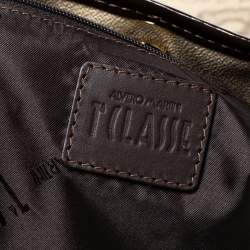 Pre Owned Alviero Martini 1A Classe Beige/Dark Brown Coated Canvas and Patent Leather Tote