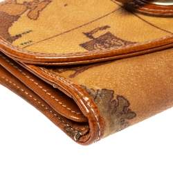 Pre Owned Alviero Martini 1A Classe Tan Geo Map Coated Canvas Flap Compact Wallet