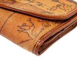Pre Owned Alviero Martini 1A Classe Tan Geo Map Coated Canvas Flap Compact Wallet