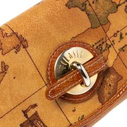 Pre Owned Alviero Martini 1A Classe Tan Geo Map Coated Canvas Flap Compact Wallet