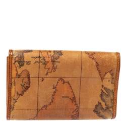 Pre Owned Alviero Martini 1A Classe Tan Geo Map Coated Canvas Flap Compact Wallet