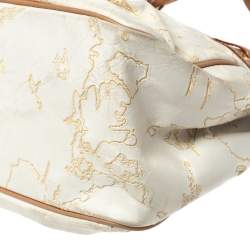 Alviero Martini 1A Classe White Geo Embossed Canvas Bow Satchel
