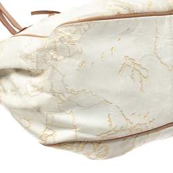 Alviero Martini 1A Classe White Geo Embossed Canvas Bow Satchel