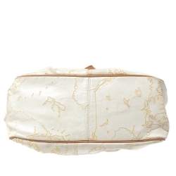 Alviero Martini 1A Classe White Geo Embossed Canvas Bow Satchel