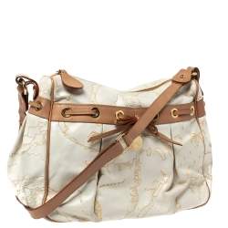 Alviero Martini 1A Classe White Geo Embossed Canvas Bow Satchel